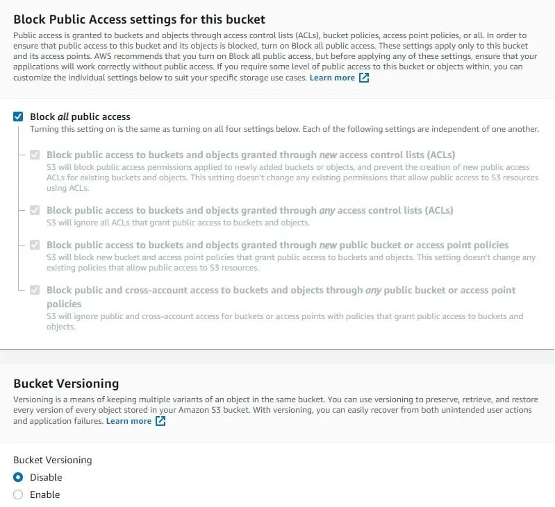 S3 - Create Bucket - Public Access and Versioning