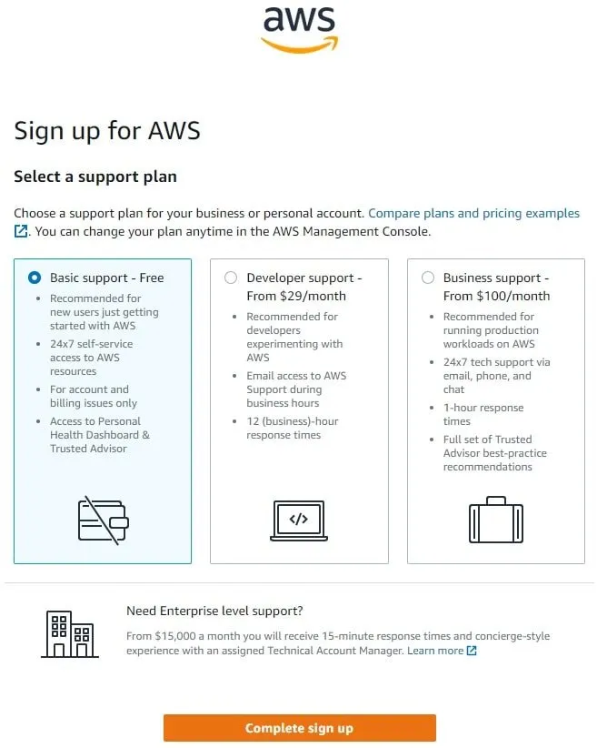 AWS Console Support Plan