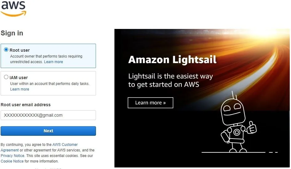 AWS Console Sign In Page